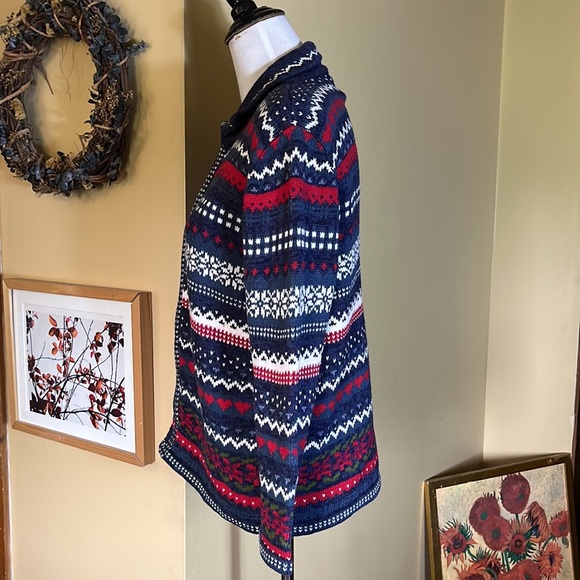 Vtg TIARA Size Small Graphic Knit Ski Winter Zip-Front Cardigan Ramie Cotton - Picture 7 of 12